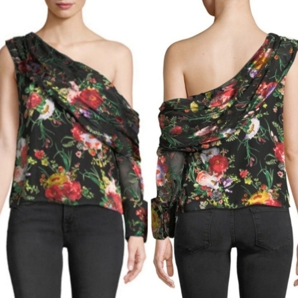 Alice + Olivia serita drape one sleeve top size small - Picture 6 of 11